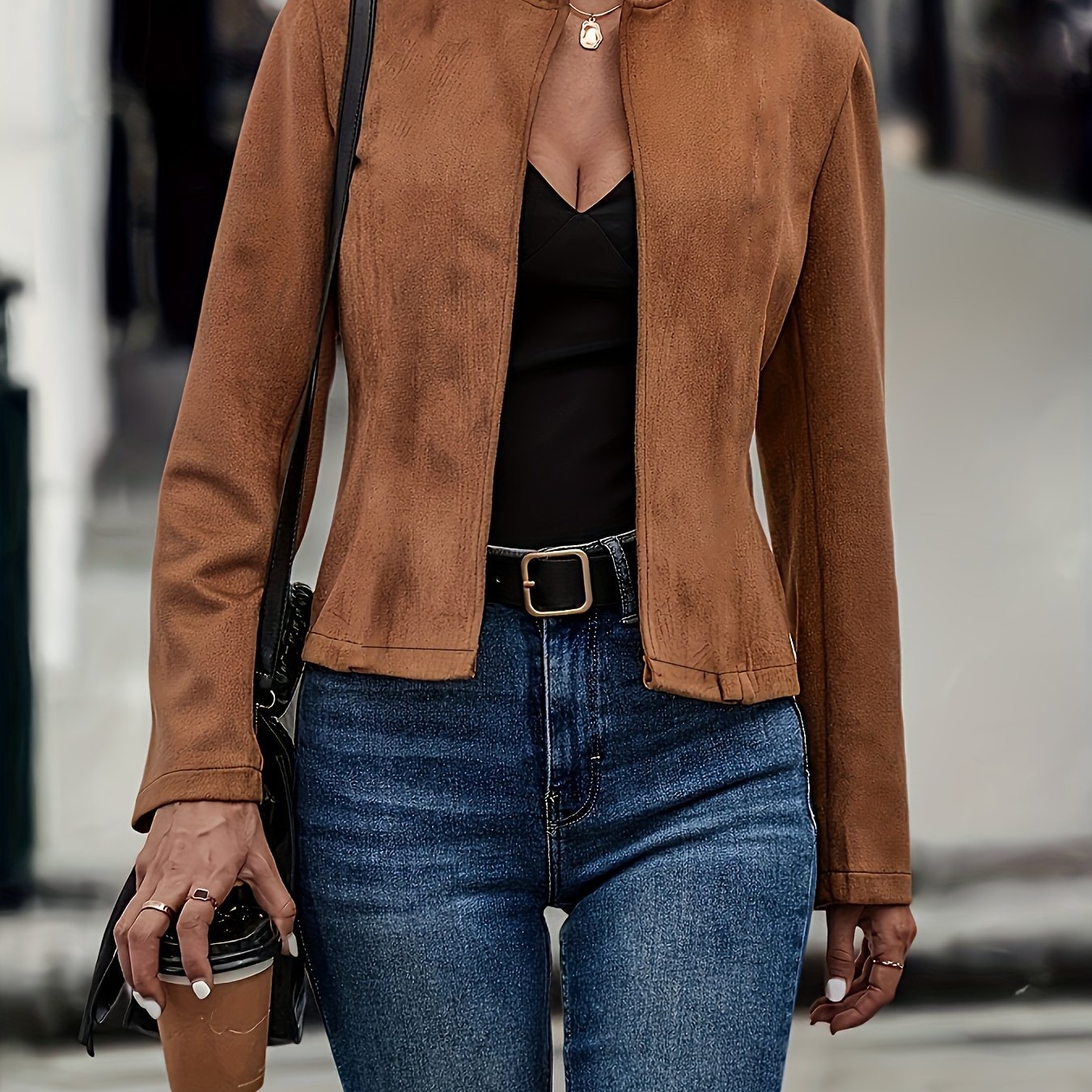 Solid Color Long - Sleeve Cardigan Women's Fashion Jacket, Suitable for Office, Casual, and Formal Occasions, Vintage - Inspired Understated Cool Jacket, Casual Commuter Fashion Versatile Women's Top Outerwear, Wearable in Spring, Summer, Autumn - veyora