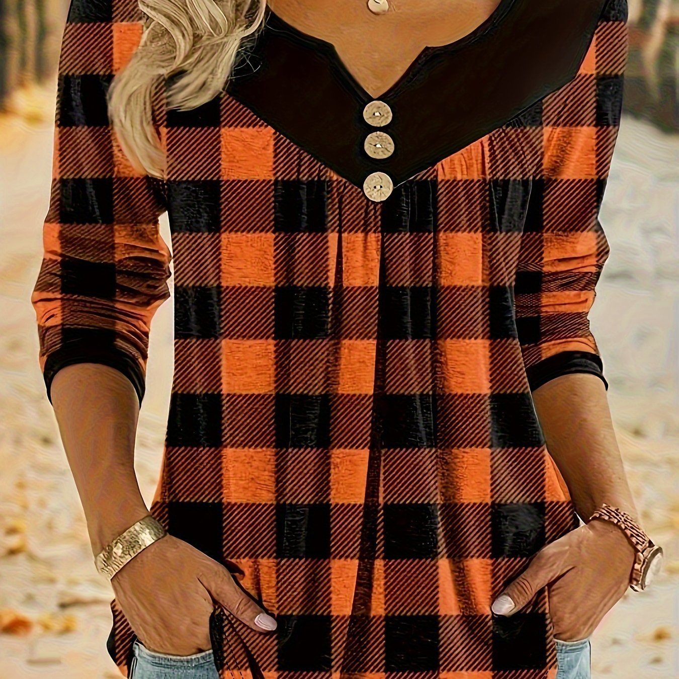 2026 Autumn Christmas Plaid Print Women's Top T-Shirt - veyora