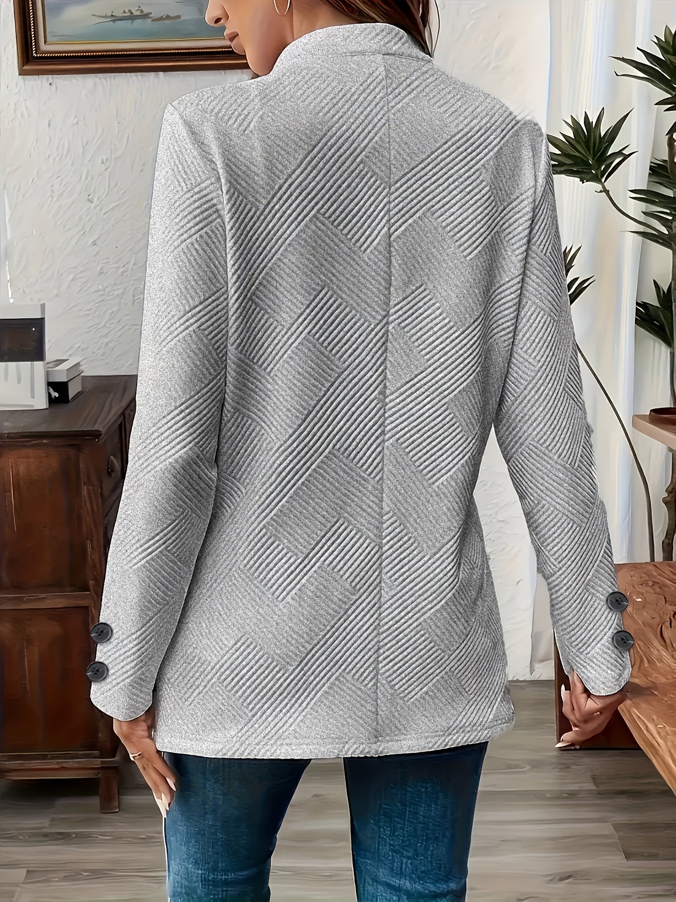 New Fashionable Solid Color Textured Double - button Decorative Pocket Long - sleeve Coat - veyora