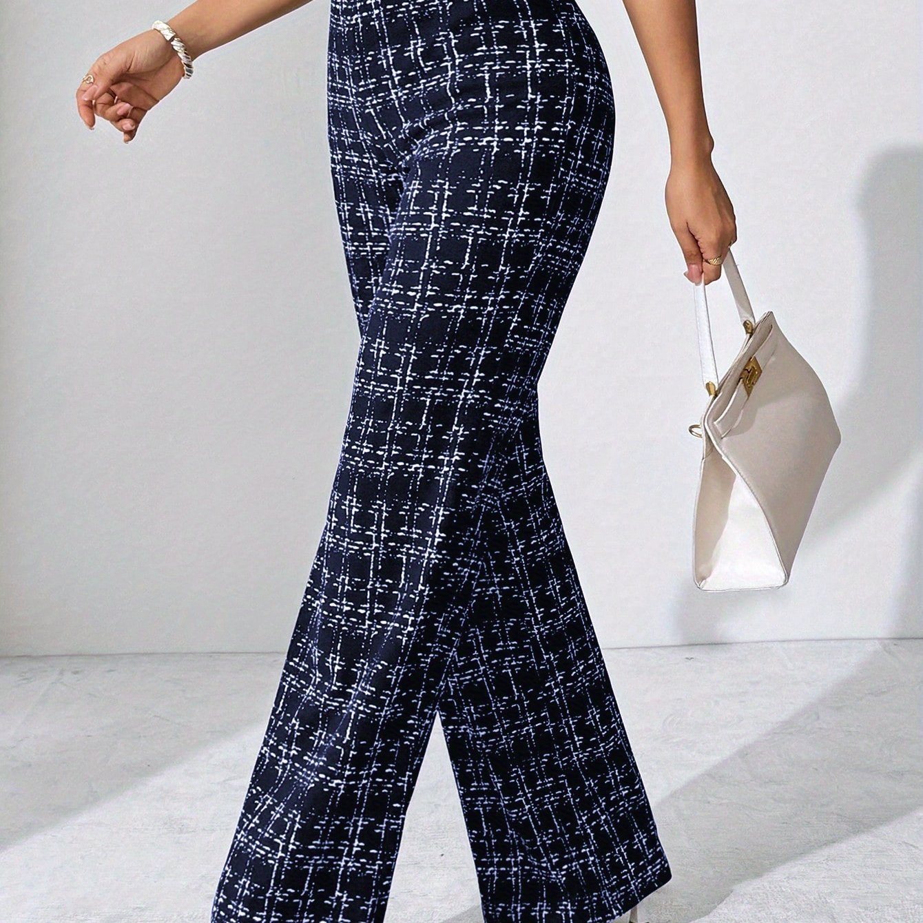 Casual Black Plaid Pattern, Suitable for Various Occasions, Straight - Leg Pants for Spring/Summer/Autumn - veyora