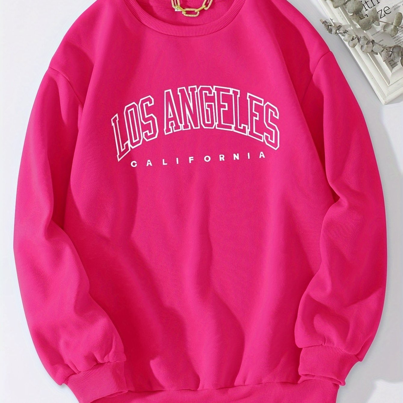 Los Angeles Print Preppy Sweatshirt, Long Sleeve Crew Neck Casual Sweatshirt For Winter & Fall, Women's Clothing - veyora