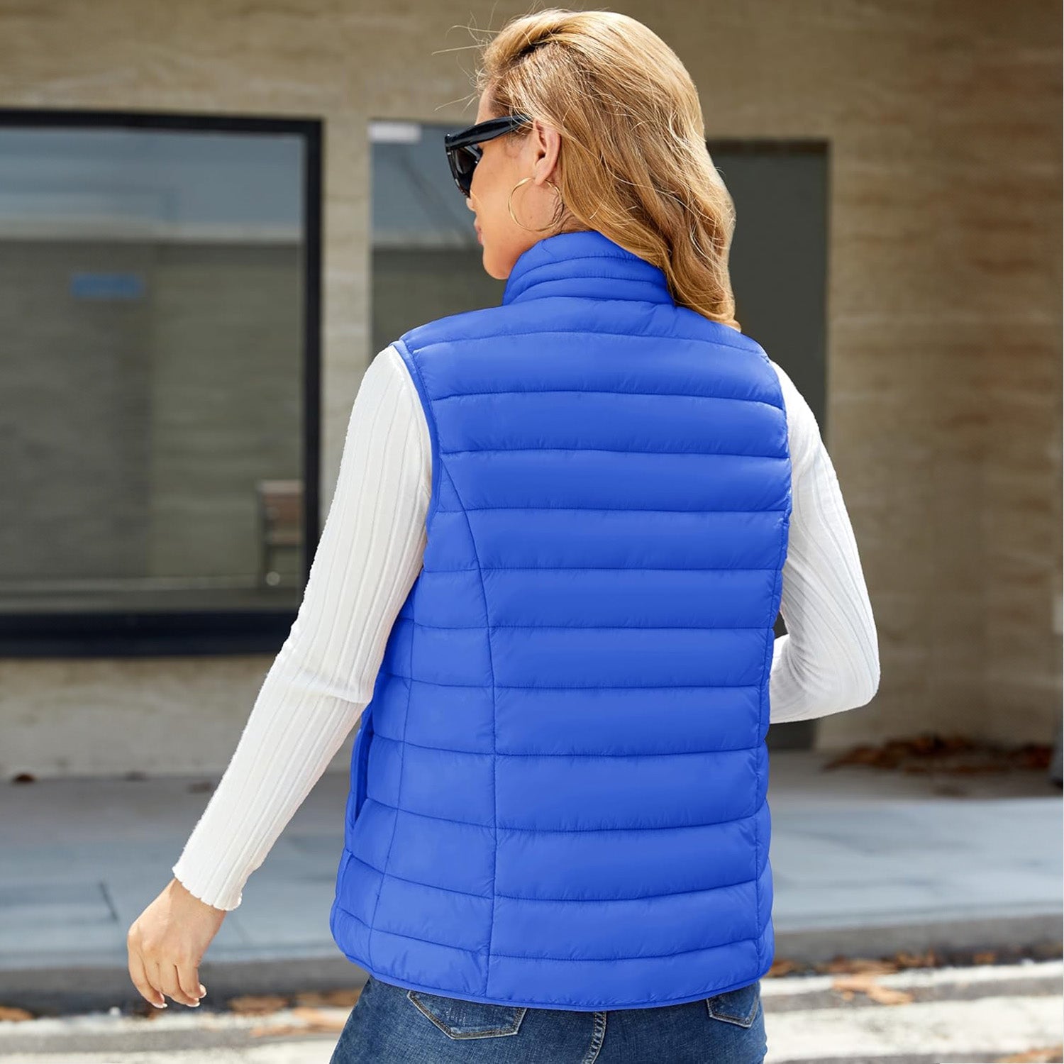 Women's Lightweight Puffer Vest with 4 Pockets & Stand Collar