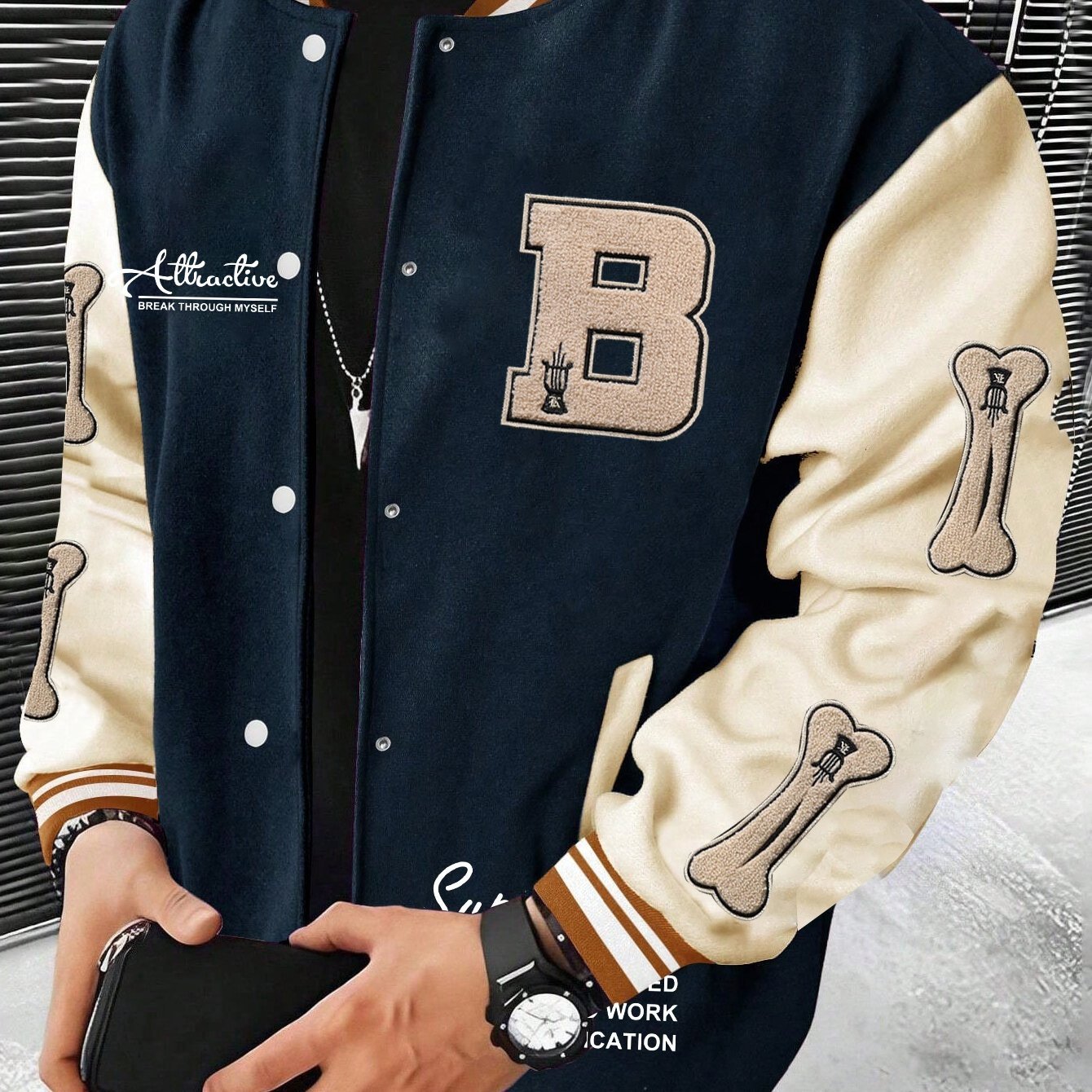 Men's Letter B Casual Street Multi - Pattern Jacket - veyora