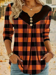 2026 Autumn Christmas Plaid Print Women's Top T-Shirt - veyora