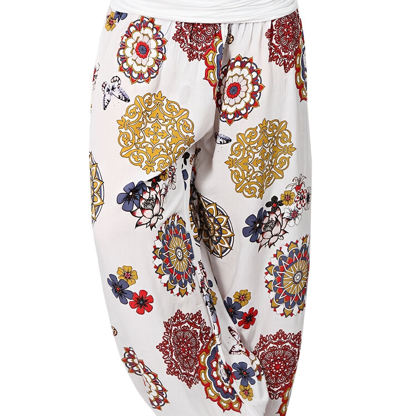 Boho Floral Print Harem Pants, Bohemian Loose Elastic Waist Pants For Spring & Summer, Women's Clothing - veyora