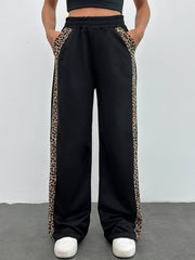Color - Blocked Sweatpants with Leopard Print Panels - veyora