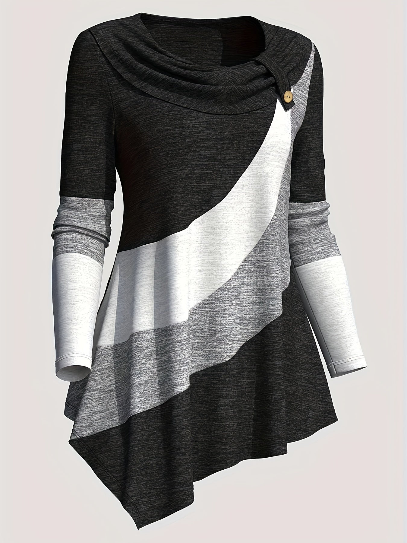 Women'S Long - Sleeve Top with a Collared Design, Featuring an Irregular Hem And Color Block Stitching - veyora