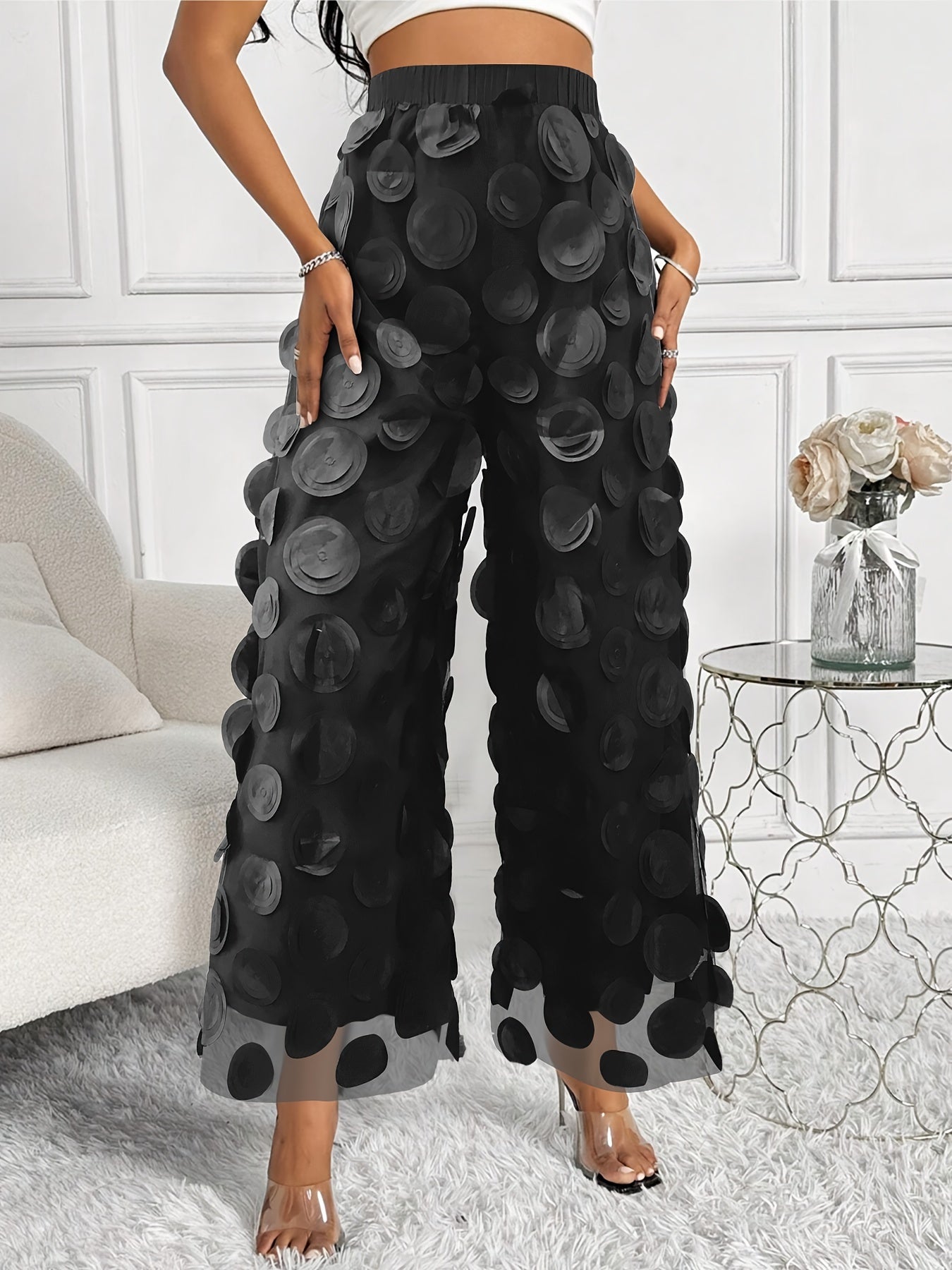 Heavyweight Three - dimensional Polka Dot Black Mesh Pants - veyora