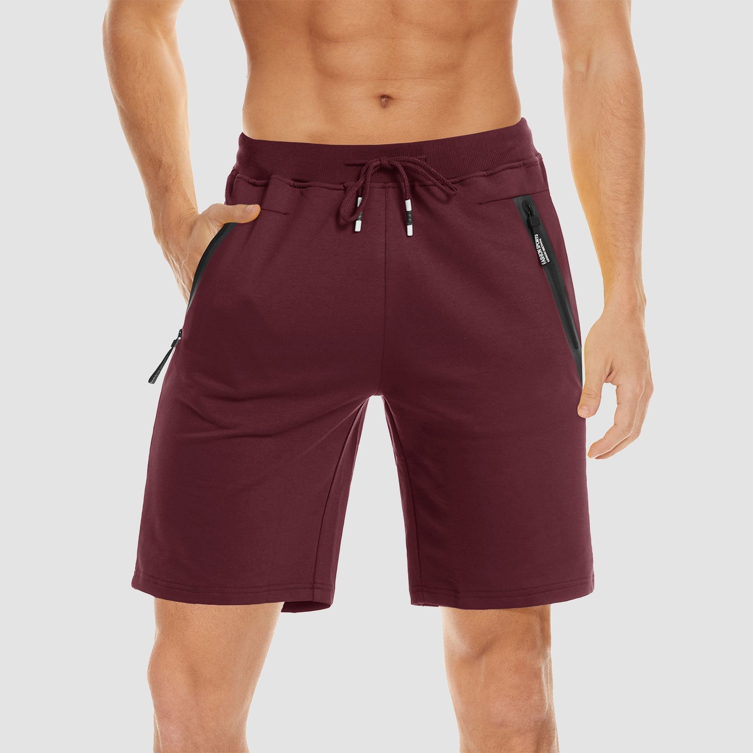 Men's Cotton Jogger Shorts - Elastic Waist, Zipper Pockets