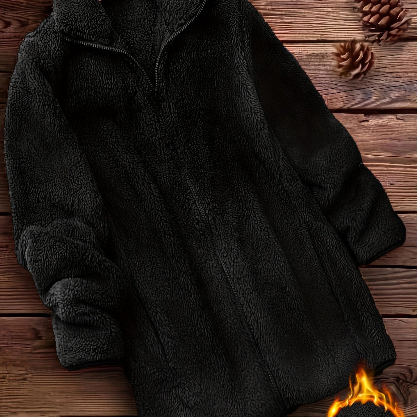 Zip Up Solid Teddy Coat, Casual Long Sleeve Winter Outerwear, Women's Clothing - veyora