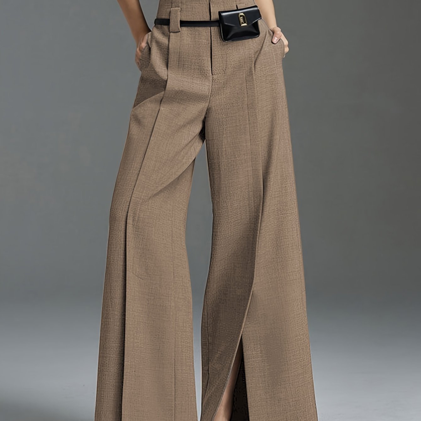 New Elegant Front - Slit Trousers for Women in Spring, Summer, And Autumn, Featuring a Beltless Waist Bag, Made from Slightly Stretchy And Breathable Fabric, Comfortable And Versatile Suit Pants Suitable for Commuting And Outings - veyora