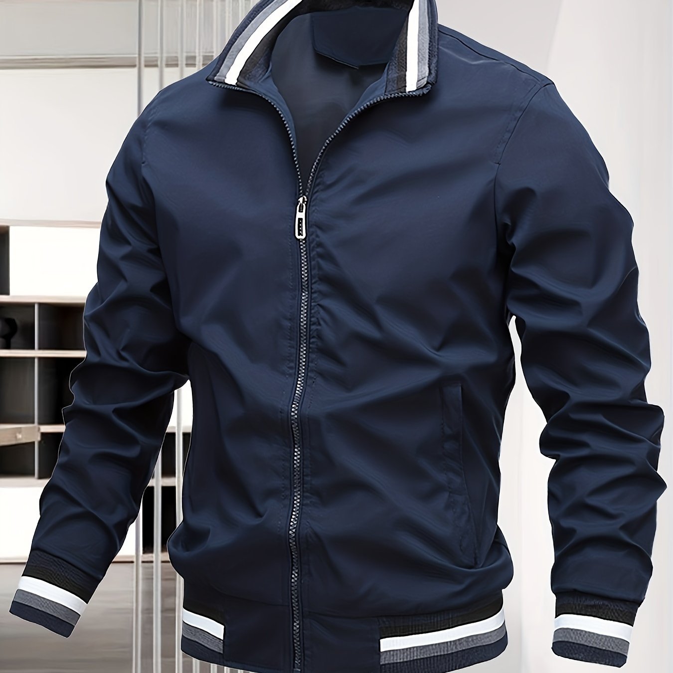 Men's Casual Bomber Jacket, Casual Zip Up Windbreaker Jacket For Outdoor Activities - veyora