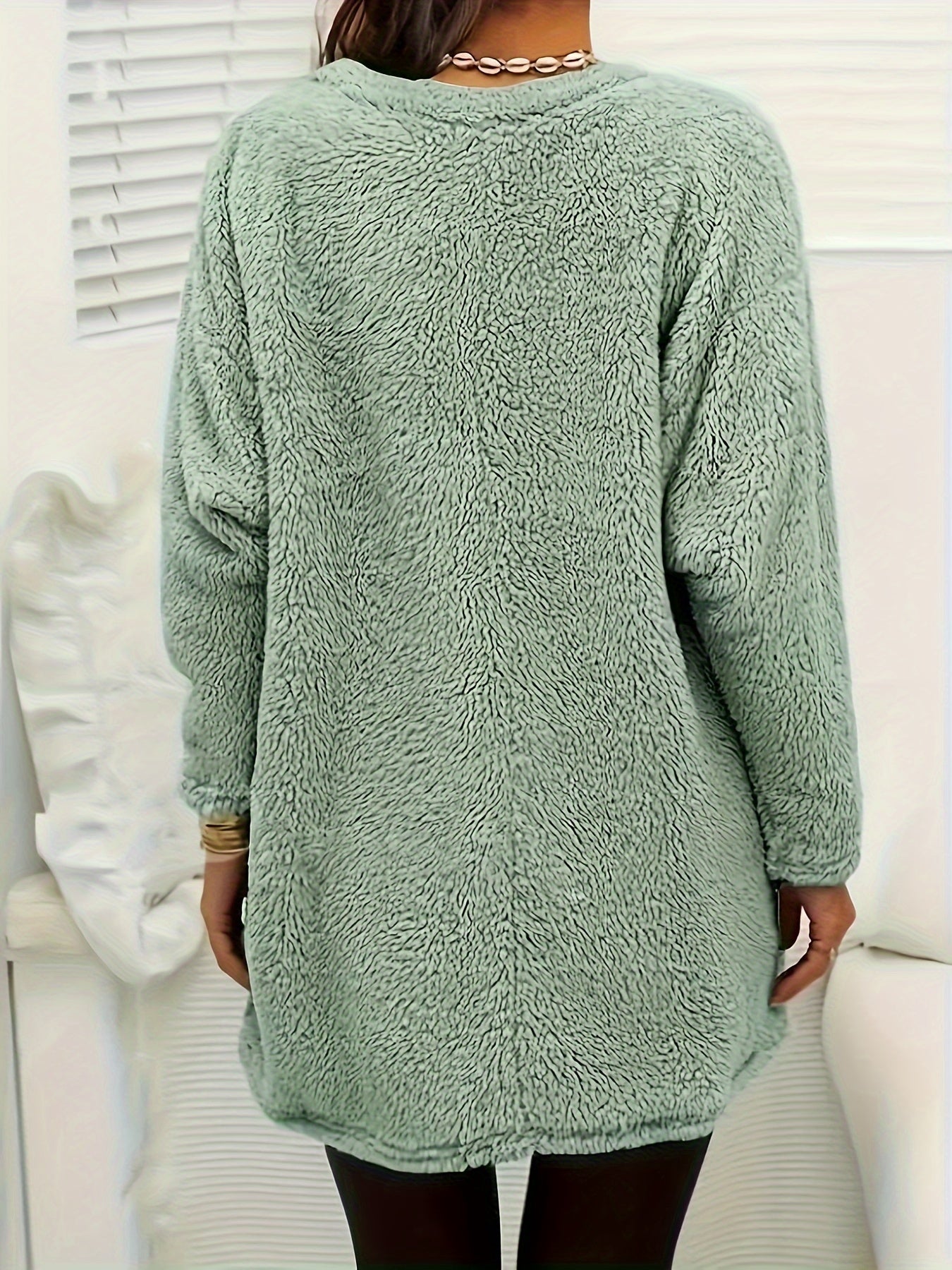 Women's Geometric Print Fleece Pullover Sweatshirt - Soft Long Sleeve Round Neck with Pockets, Machine Washable Casual Winter Wear, Elegant Regular Fit for All Seasons, Cute Sweatshirts, Allseason Apparel, Comfortable Pockets - veyora