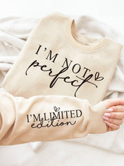 Long - Sleeve Round - Neck Sweatshirt with The Print 'I'M NOT Perfect' on The Sleeves - veyora