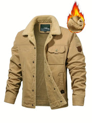 Men's Casual Warm Jacket with Flap Pockets, Fleece Lining - Fall & Winter Essentials, Perfect Gift for Boyfriend & Dad - veyora
