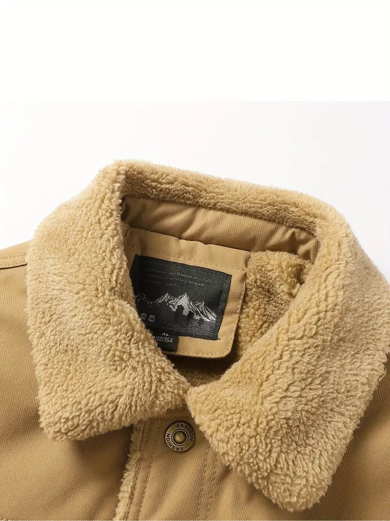 Men's Casual Warm Jacket with Flap Pockets, Fleece Lining - Fall & Winter Essentials, Perfect Gift for Boyfriend & Dad - veyora