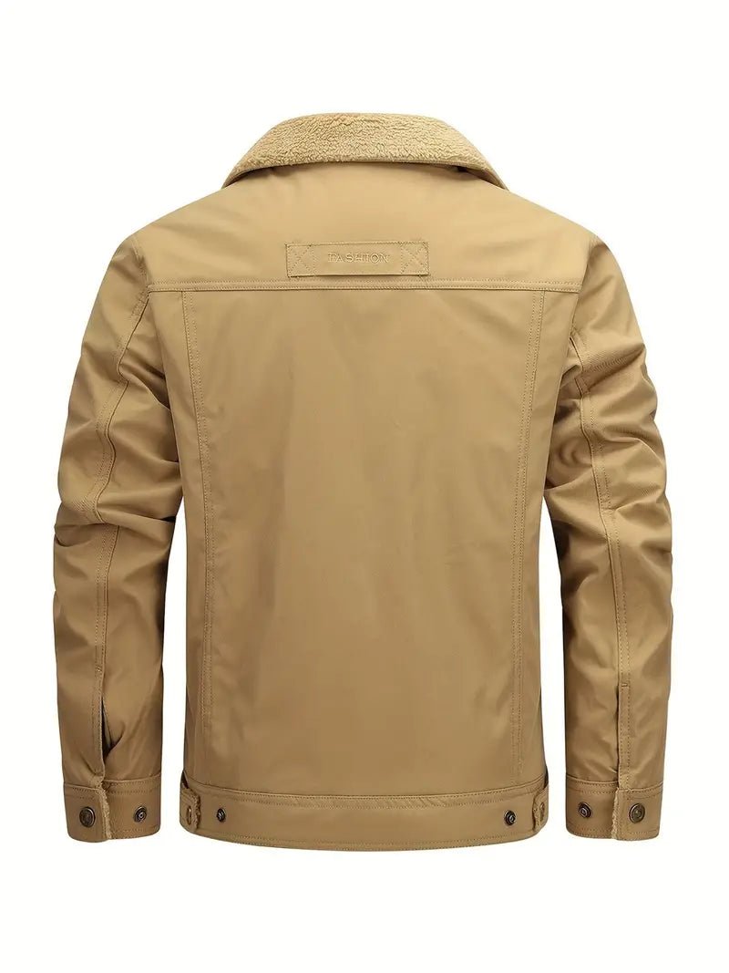 Men's Casual Warm Jacket with Flap Pockets, Fleece Lining - Fall & Winter Essentials, Perfect Gift for Boyfriend & Dad - veyora