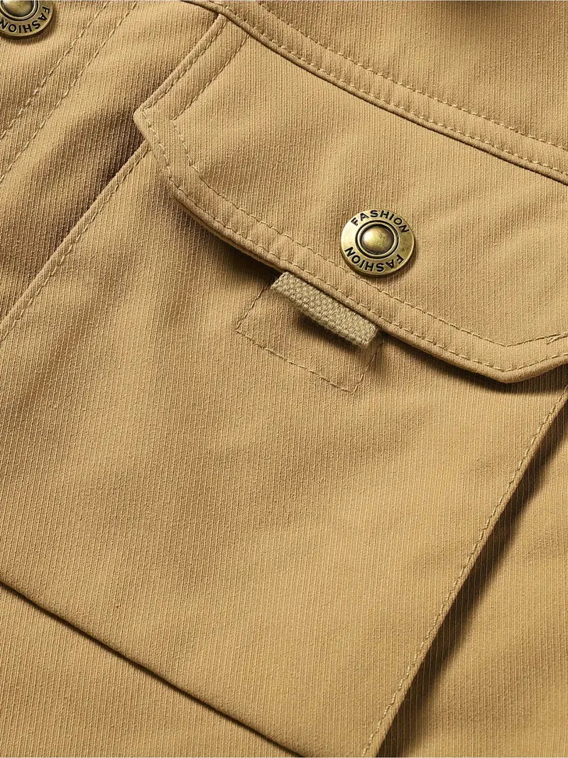 Men's Casual Warm Jacket with Flap Pockets, Fleece Lining - Fall & Winter Essentials, Perfect Gift for Boyfriend & Dad - veyora