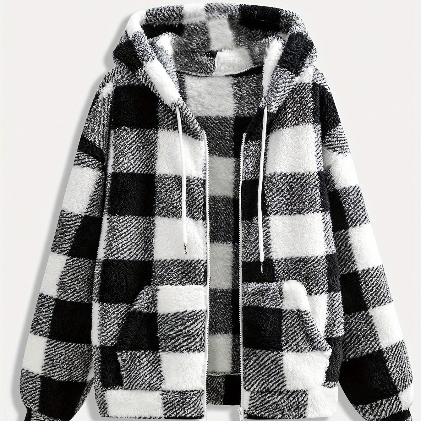 Women'S Plaid Fleece Coat - Mustard - Yellow & Checkered Winter Warmth, Soft Plush Jacket with Full - Zip Front Closure, Cozy Casual Outerwear for Fall & Winter, Winter Clothing, Fall Fashion, Stylish Outerwear, Fashion Lovers - veyora