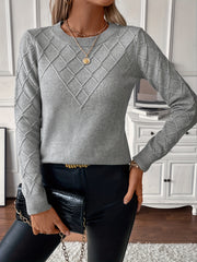 Crew Neck Solid Simple Knitted Sweater, Casual Long Sleeve Sweater, Women's Clothing