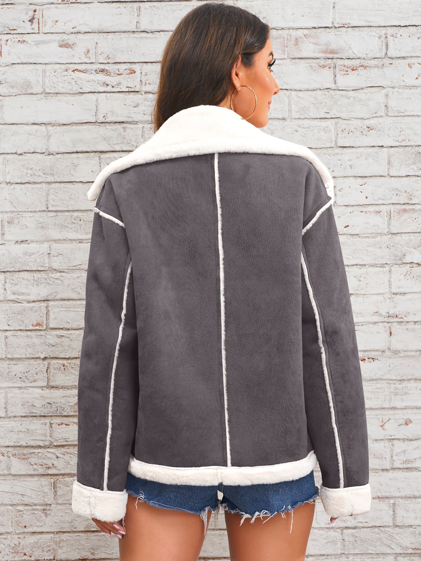 Womens Ultra-Soft Plush Lapel Jacket - Winter Warm Casual Outwear with Stylish Faux Fur Collar - Insulated Comfort, Trendy Design for Versatile Styling