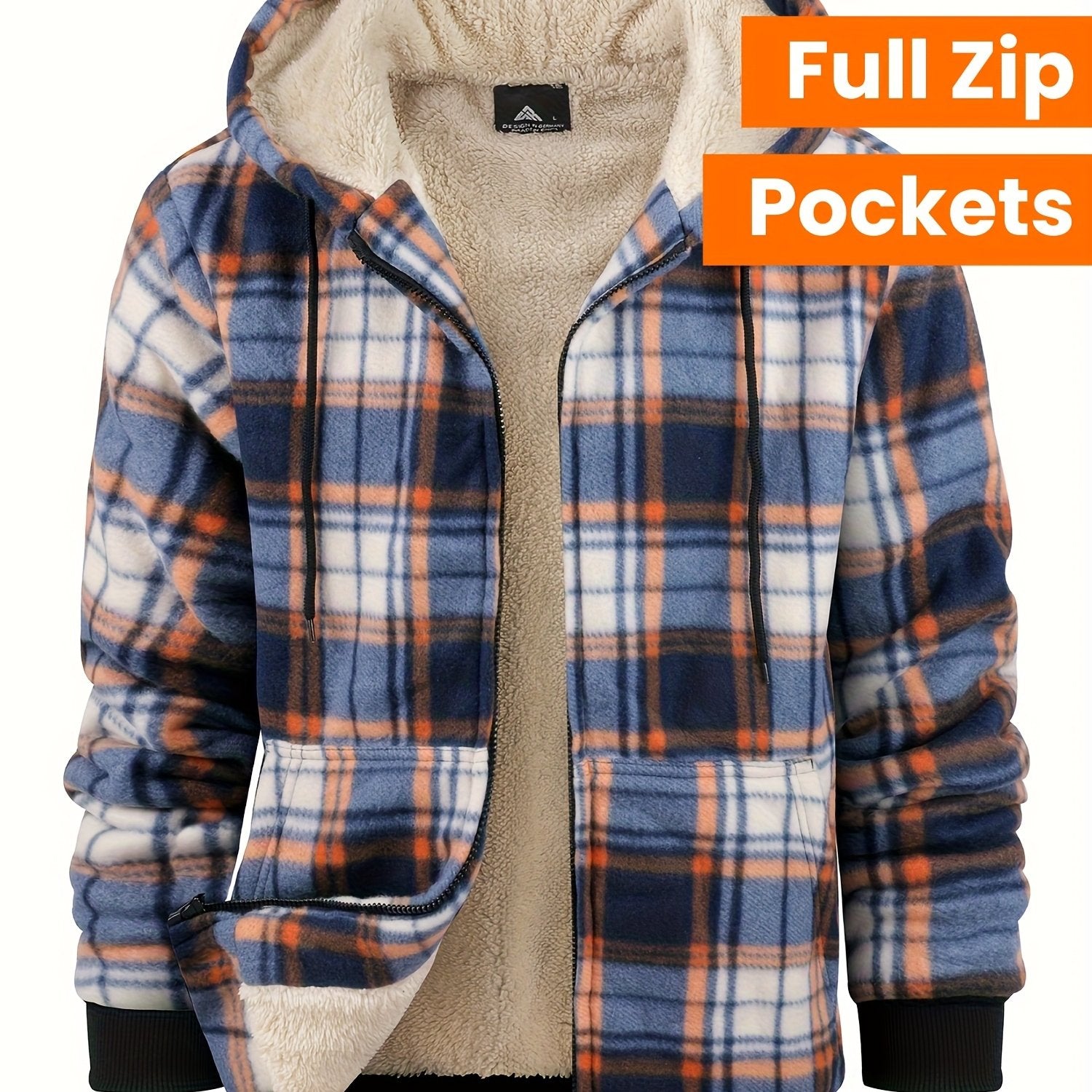 Heavyweight Fleece Hoodie | Full Zip Up Thick Sherpa Lined Flannel Plaid Shirt Jacket for Men - Casual Style, Non - Stretch Fabric, Regular Fit, Zipper Closure - veyora