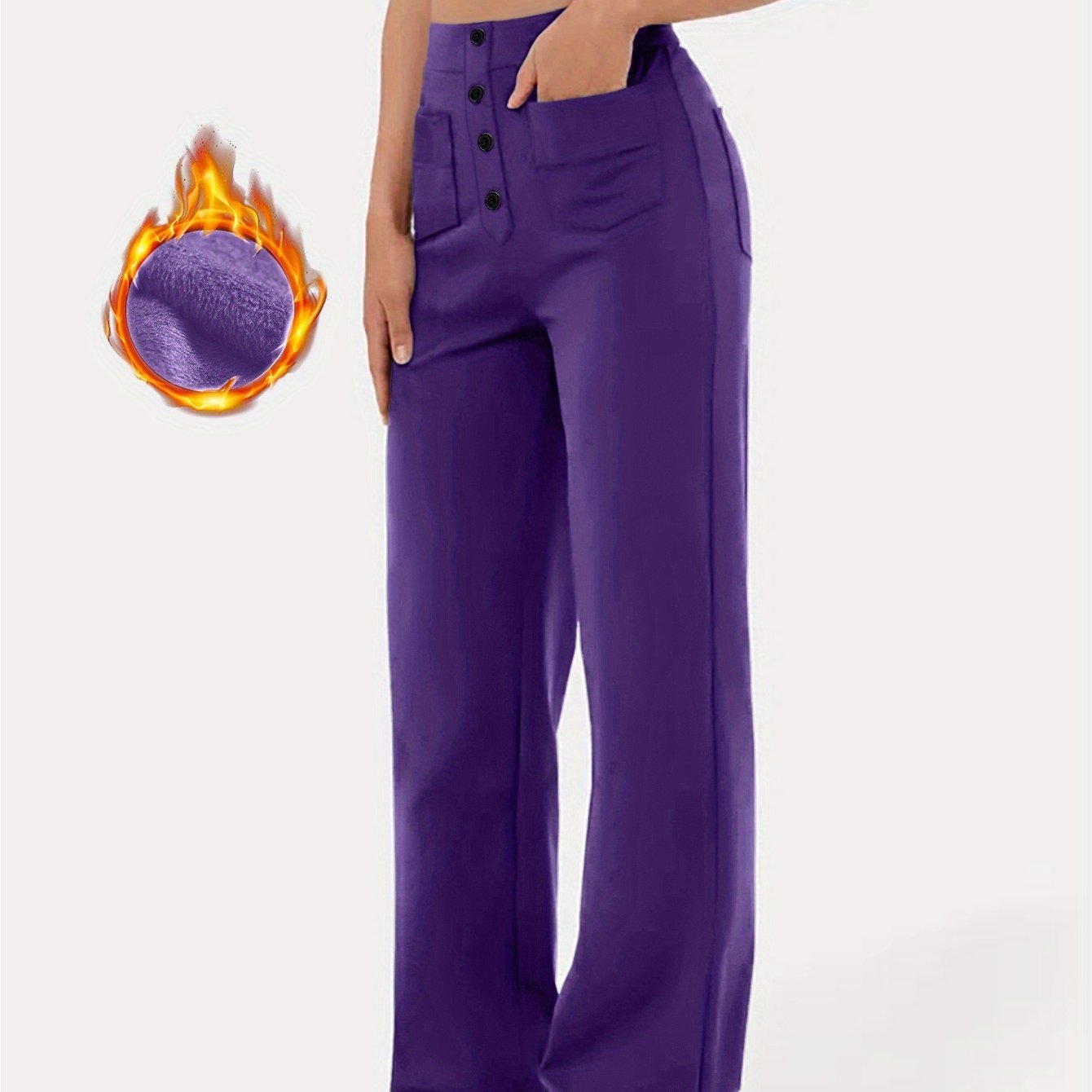 High - Waisted Solid Color Buttoned Straight - Leg Pants for Women'S And Leisure with Multiple Pockets - veyora