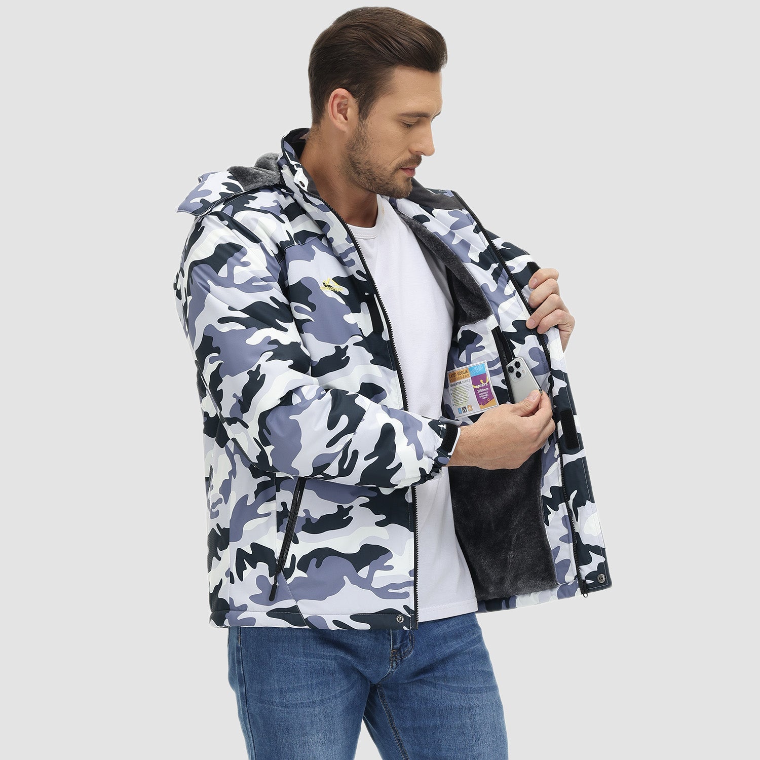 Men's Water-Repellent Winter Ski Jacket with Fleece Lining