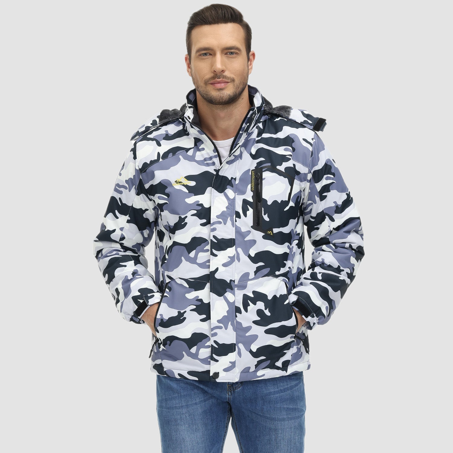 Men's Water-Repellent Winter Ski Jacket with Fleece Lining