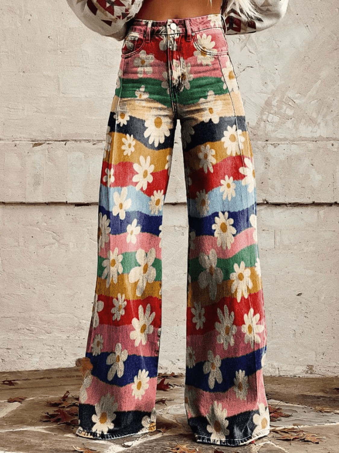 Lily™ - Vintage Colourful Striped Floral Printed Wide Leg Pants - veyora