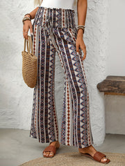 Vacation Seaside Tourism And Leisure Wide Leg Pants with Ethnic Style Printed Collar Pants Bohemian Women'S Pants - veyora