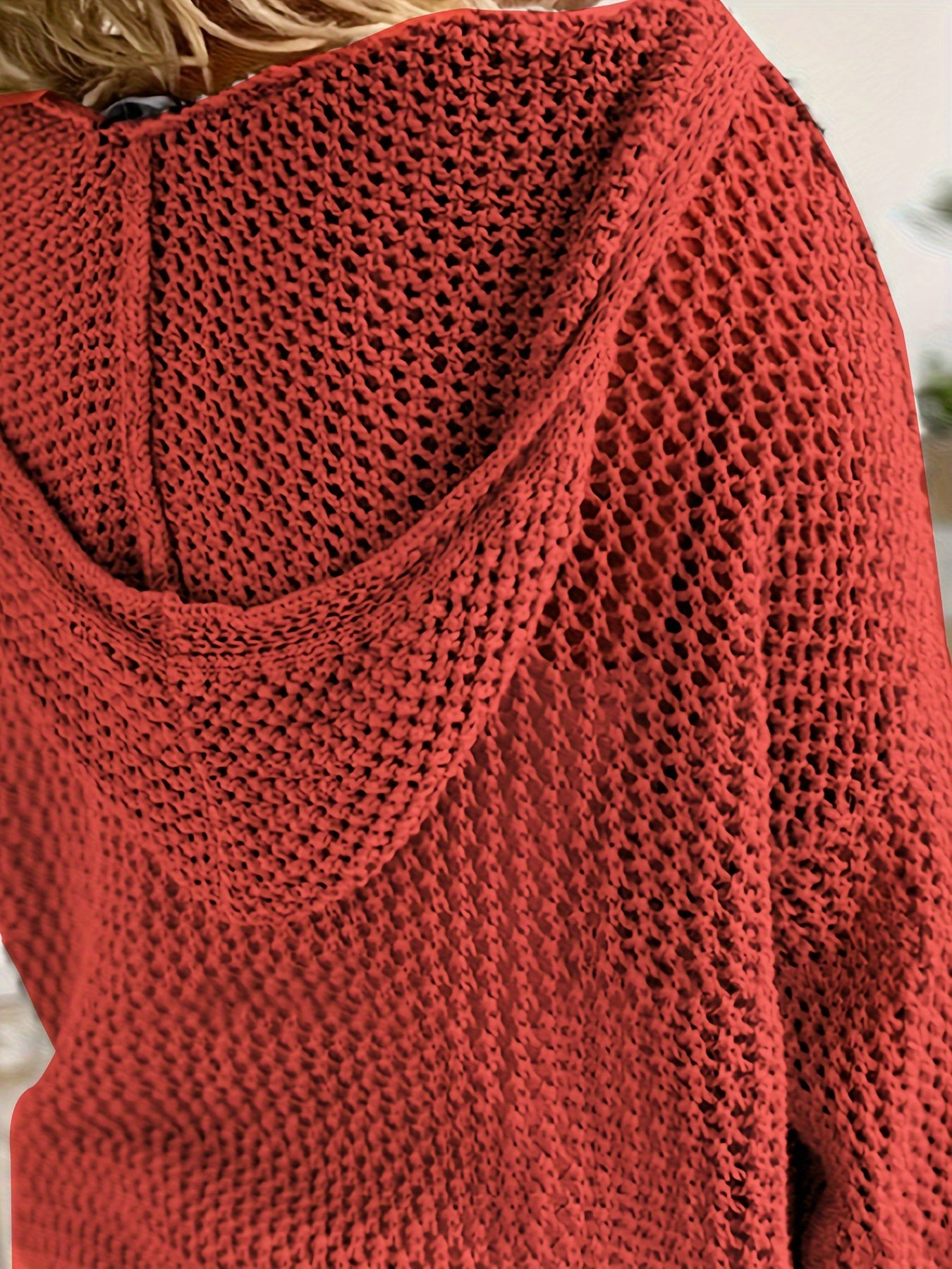 Cozy V-Neck Knitted Hooded Sweater - Soft, Casual, Long Sleeve, Hollow Out Design, Relaxed Fit, Women's Clothing for Everyday Wear