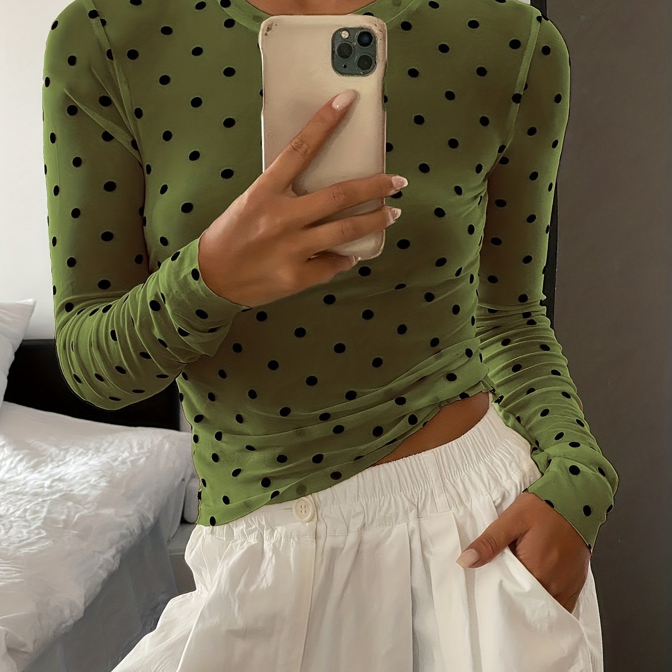 Women'S Mesh Polka Dot Velour T-Shirt - veyora