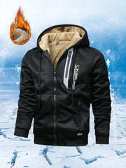 Men'S Winter Fleece - Lined Hooded Jacket - Warm, Thickened Polyester Sportswear with Zipper Closure and Side Pockets for Casual and Athletic Use - veyora
