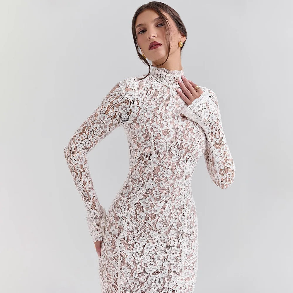High Neck High Waist Lace Bodycon