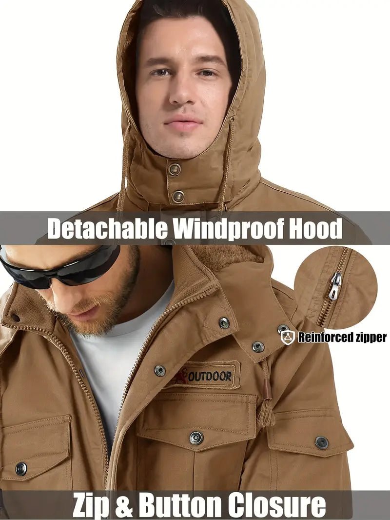 Men's Winter Cargo Jacket - Fleece - Lined, Water - Resistant, Windproof - veyora