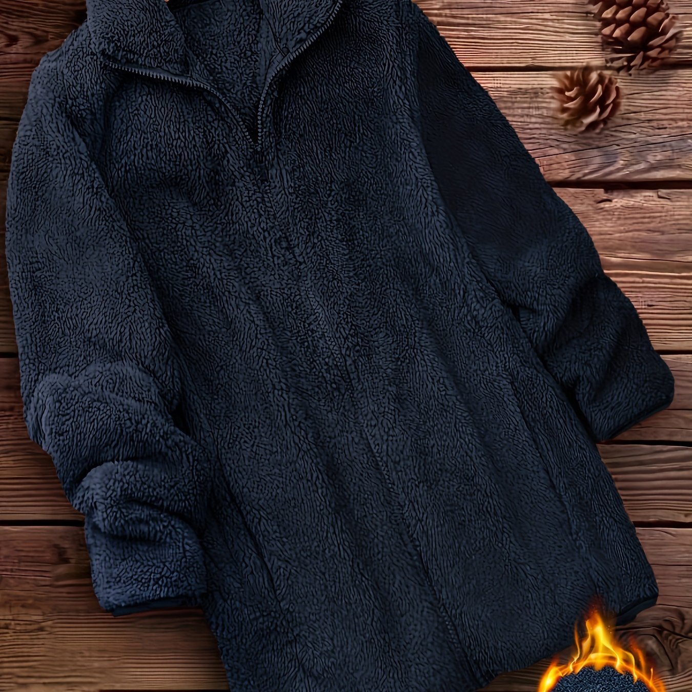 Zip Up Solid Teddy Coat, Casual Long Sleeve Winter Outerwear, Women's Clothing - veyora