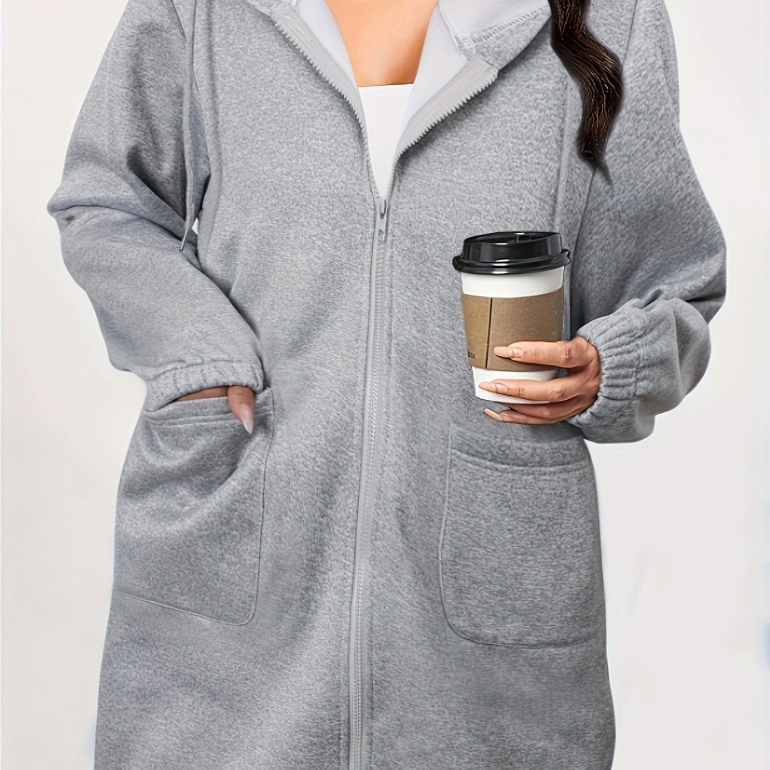 A Stylish, Relaxed, And Versatile Solid Color Women'S Cardigan with a Hood And Zipper Pockets - veyora