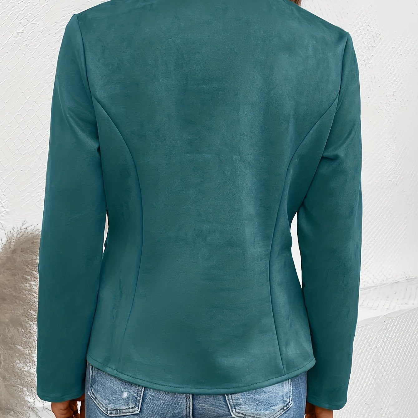 Ladies Fashion Round Neck Slim Top Long Sleeve Access Control Zipper Cardigan Cropped Jacket - veyora
