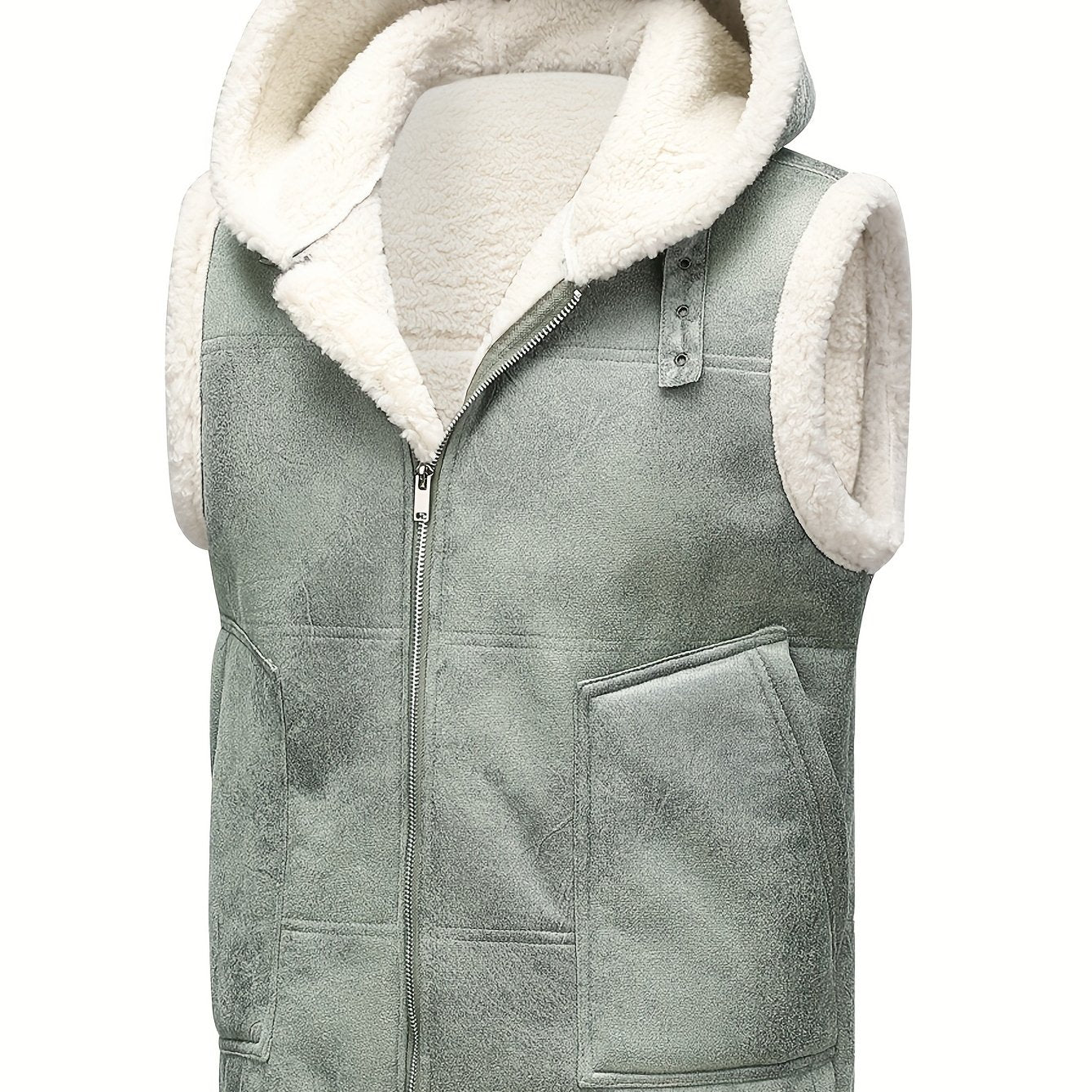 Men's Faux Fur - Lined Hooded Vest, Thickened and - Lined, Fashionable Windproof and Warm Outer Jacket for Men - veyora