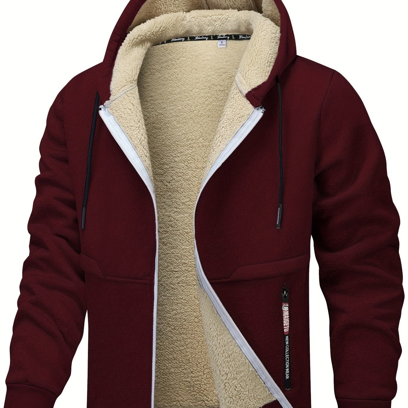 Men's Fleece - Lined Hooded Jacket - Casual Stretch Breathable Zip - Up with Drawstring Detail, Warm Polyester Outerwear for Fall/Winter Outdoor Activities, Zip Up Hoodie - veyora