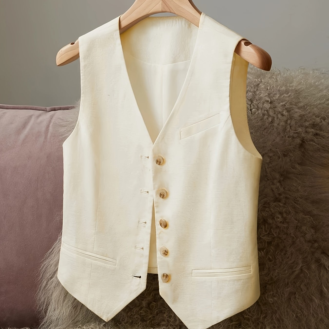 BK040924 Women's Casual Elegant Waist - cinching Jacket Vest Linen - veyora