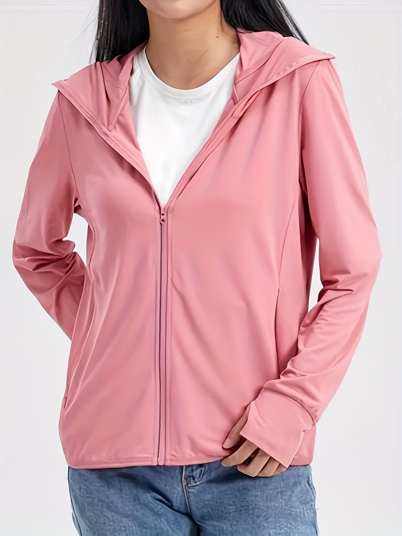 Women'S Lightweight Sun Protection Hooded Jacket - Breathable, Quick-Dry Outerwear with UV Protection, Adjustable Zip-Up for Hiking & Outdoor Activities, Hooded Jacket