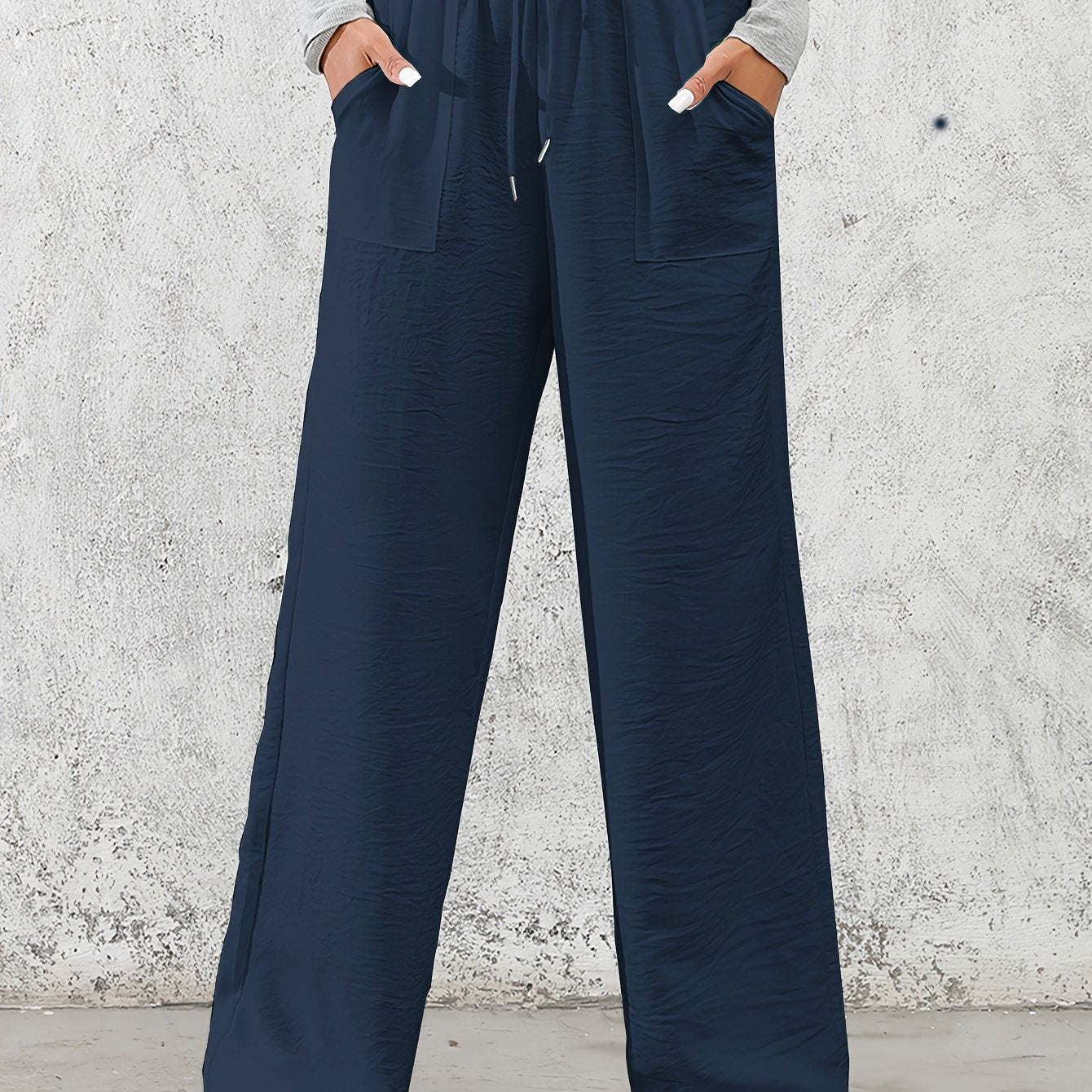 Drawstring Slant Pockets Wide Leg Pants, Casual Loose Pants For Spring & Summer, Women's Clothing - veyora