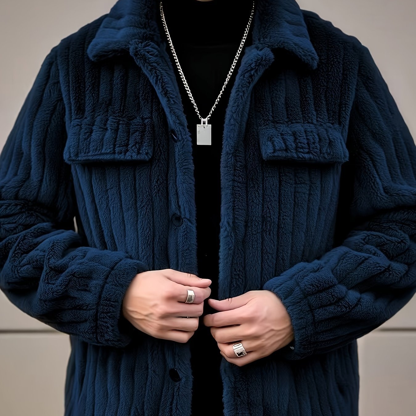 Men's Winter Front Placket Flannel Jacket, Suitable for Daily Wear and Casual Outings - veyora