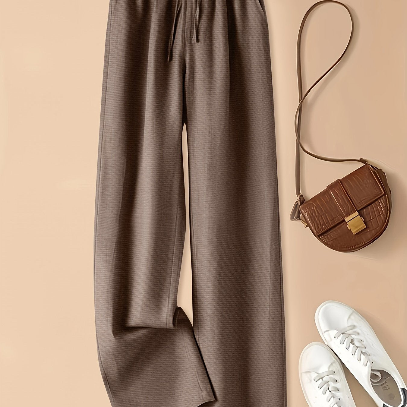 Vintage - style Loose - fitting Thin - linen Wide - leg Pants for Women, Versatile with Elastic High Waist and Drawstring,, Artistic, Casual, Straight - leg Trousers - veyora