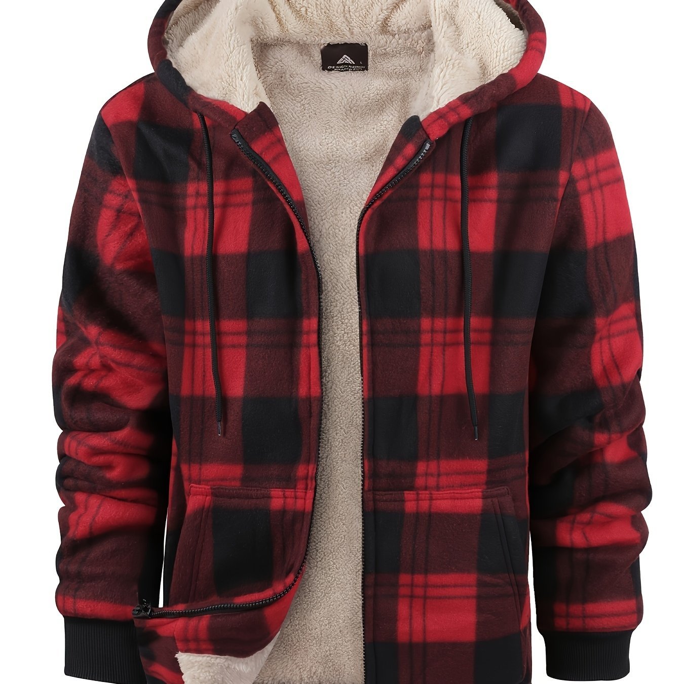 Heavyweight Fleece Hoodie | Full Zip Up Thick Sherpa Lined Flannel Plaid Shirt Jacket for Men - Casual Style, Non - Stretch Fabric, Regular Fit, Zipper Closure - veyora