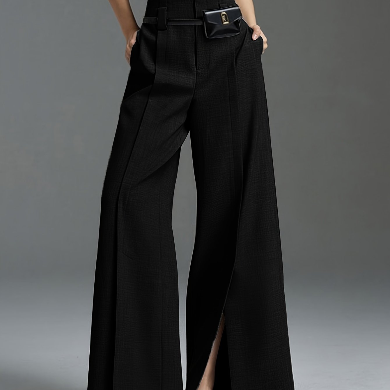New Elegant Front - Slit Trousers for Women in Spring, Summer, And Autumn, Featuring a Beltless Waist Bag, Made from Slightly Stretchy And Breathable Fabric, Comfortable And Versatile Suit Pants Suitable for Commuting And Outings - veyora