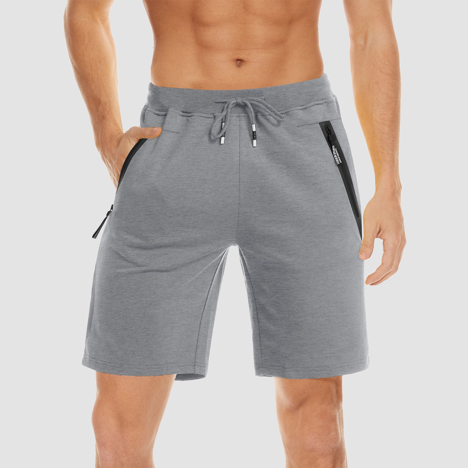Men's Cotton Jogger Shorts - Elastic Waist, Zipper Pockets