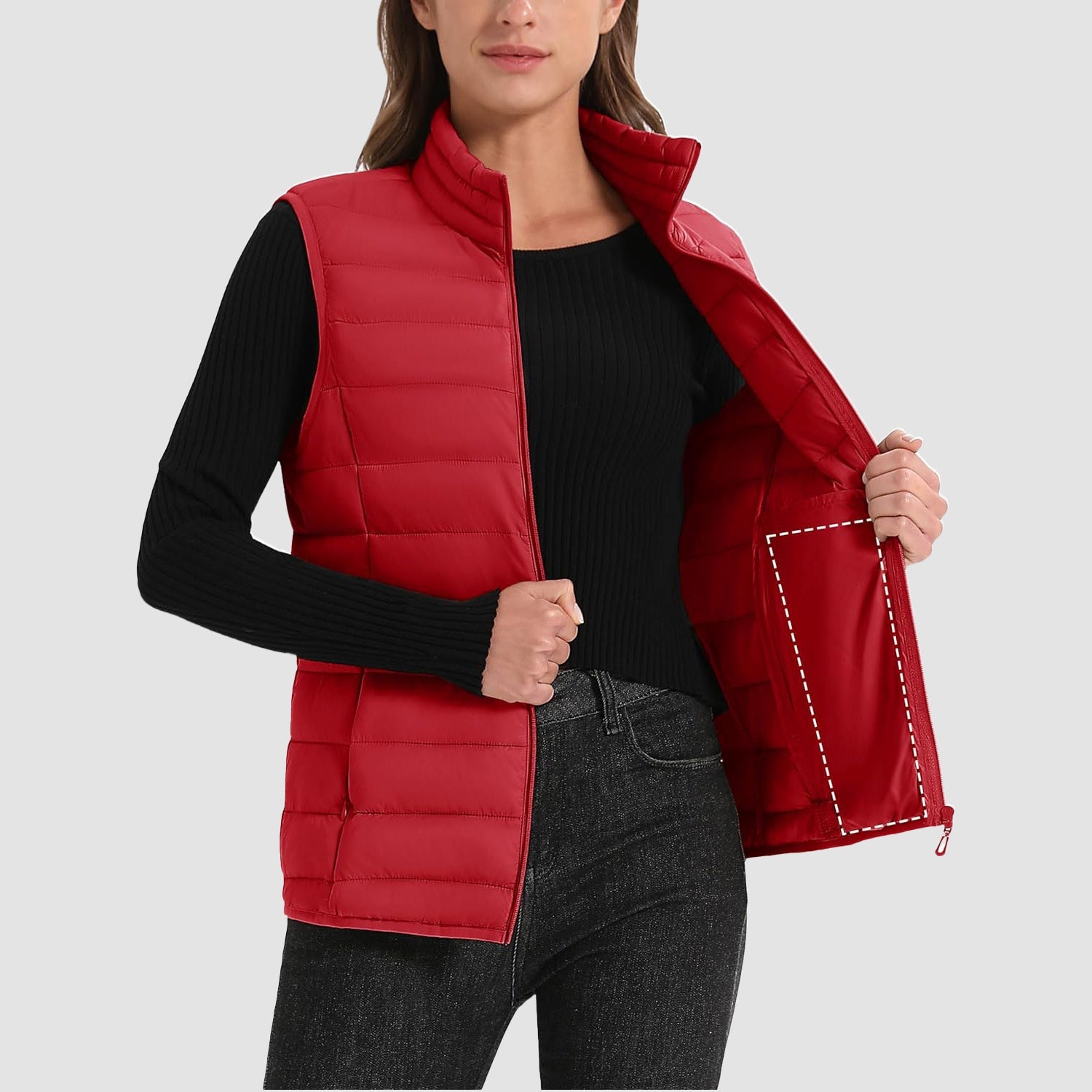 Women's Lightweight Puffer Vest with 4 Pockets & Stand Collar
